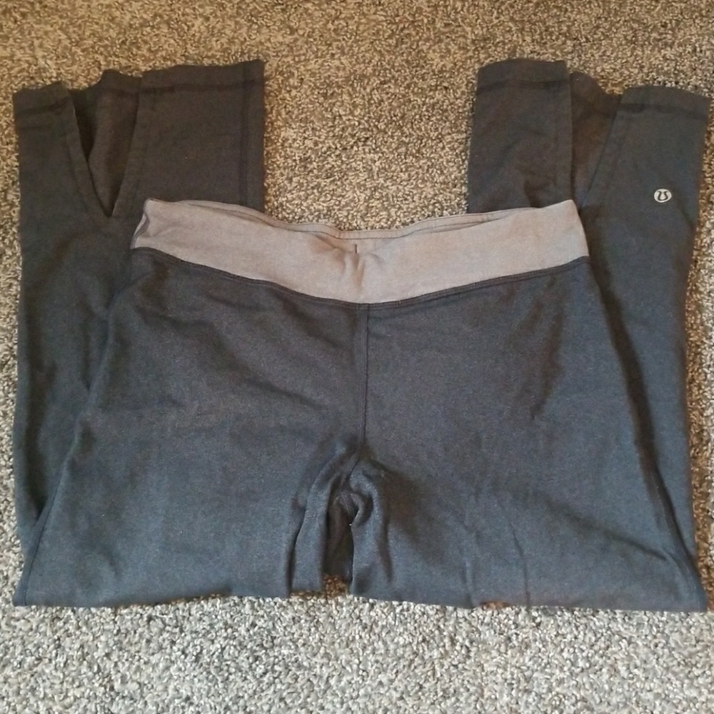 Grey lululemon crops.  Not fitted at bottom